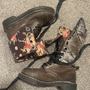 Dr. Martens Brown Floral Lined Combat Boots